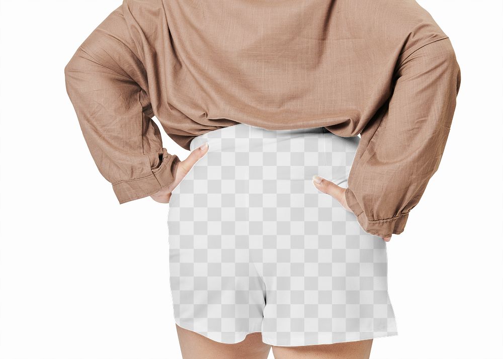 Size inclusive png women's fashion shorts mockup facing back