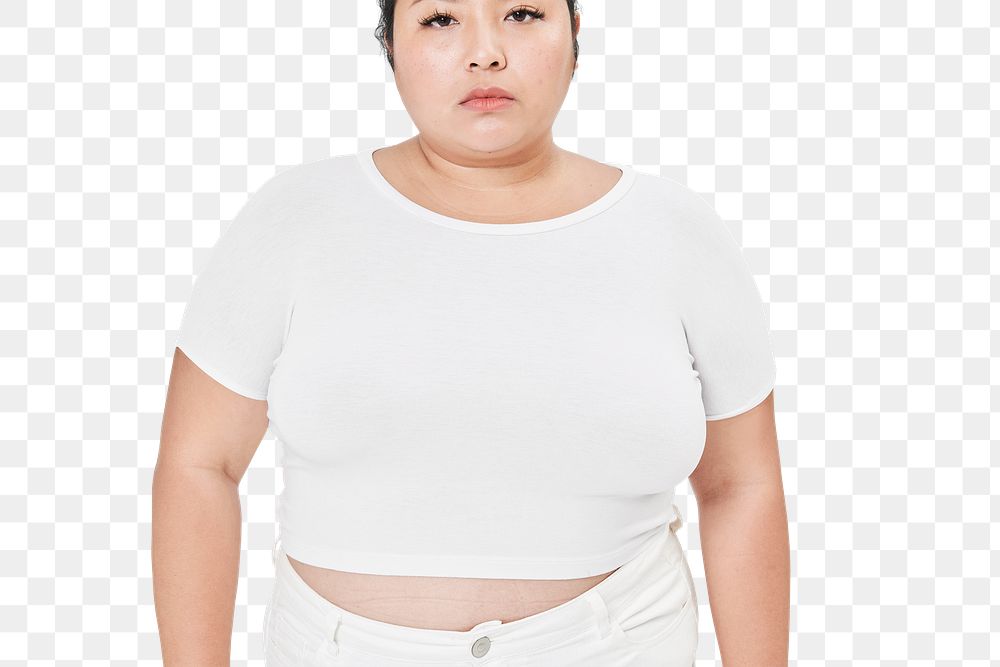 Size inclusive png women's fashion white crop top mockup