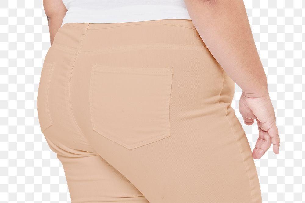 Women's png beige pants pocket closeup plus size apparel mockup