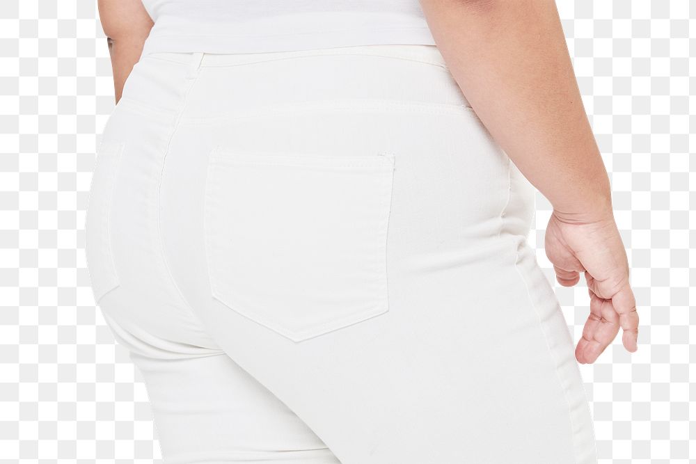 Women's png white pants pocket closeup plus size apparel mockup