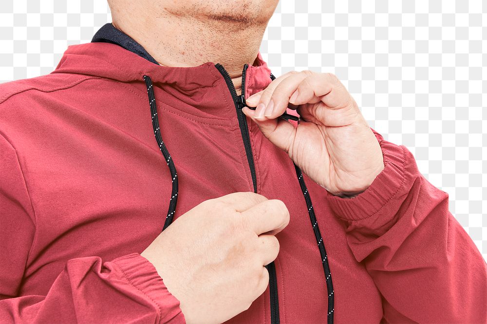 Men's red hoodie mockup png fashion shoot in studio