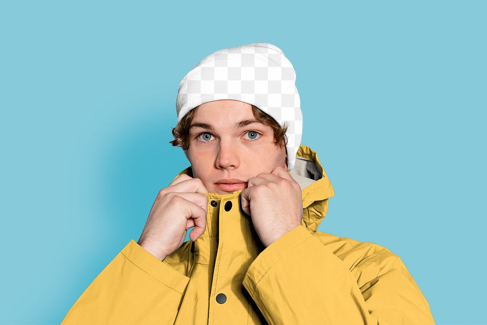 Beanie mockup png, transparent woolen hat, men's apparel 