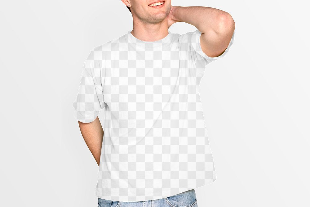  T-shirt png mockup transparent design on young man