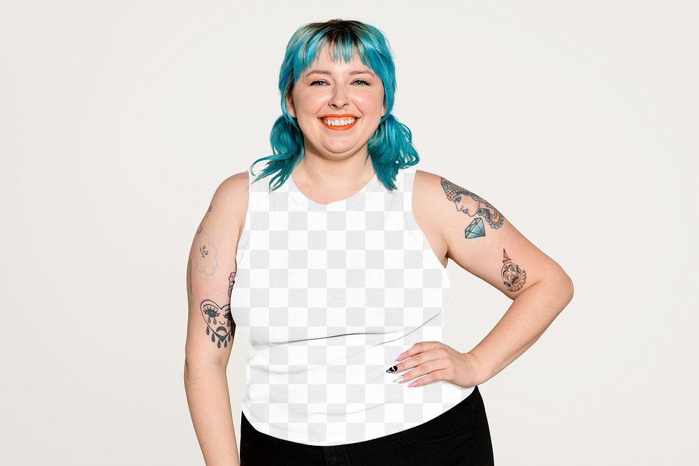 Tank top png mockup, women's gym apparel, transparent design