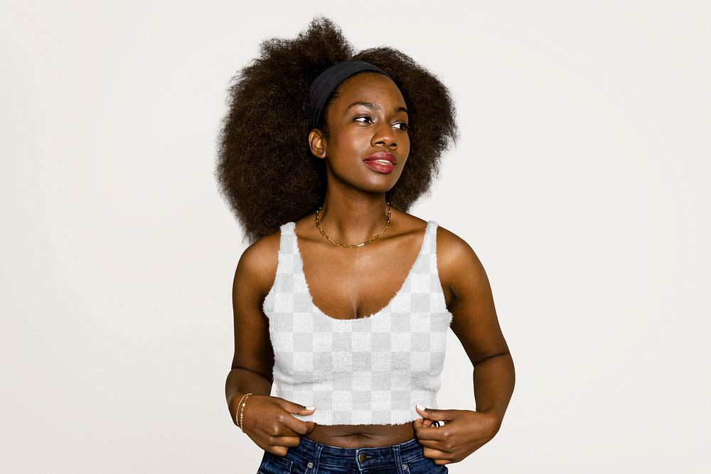 Cropped top png mockup, women's casual apparel, transparent design
