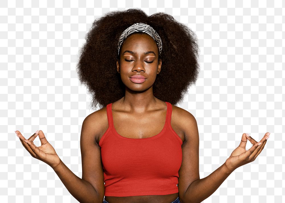 Woman meditating png sticker, transparent background