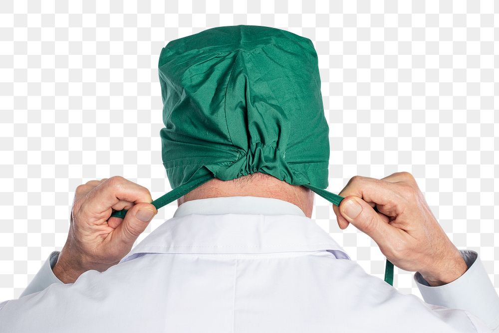 Male surgeon png mockup wearing a green surgical cap