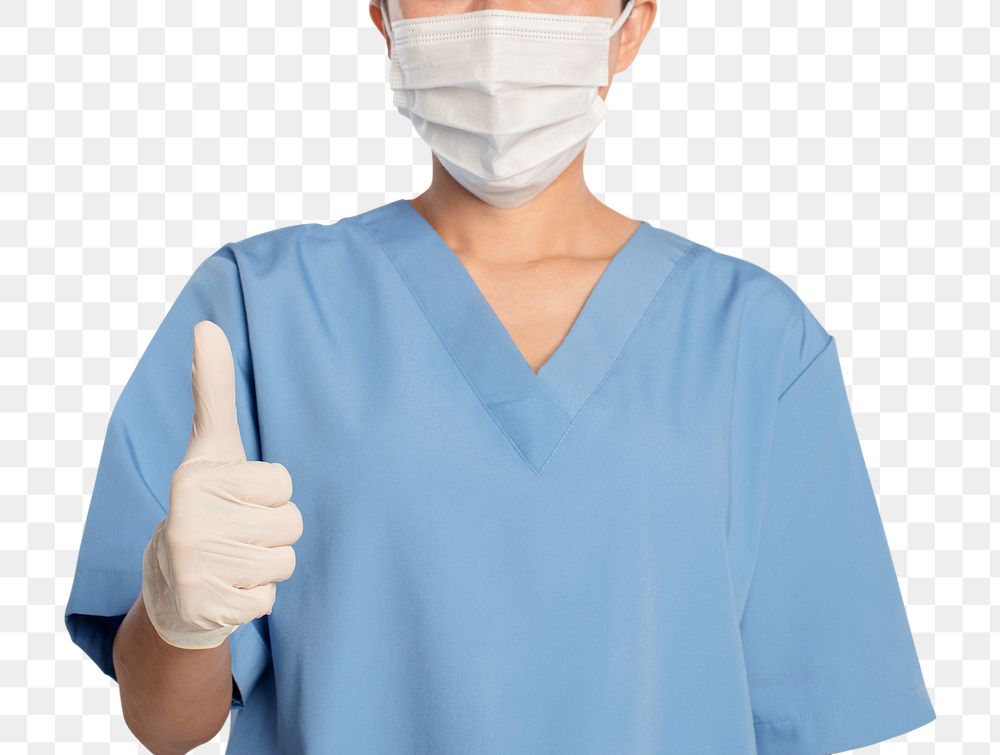 Medical gloves png mockup showing a thumbs up