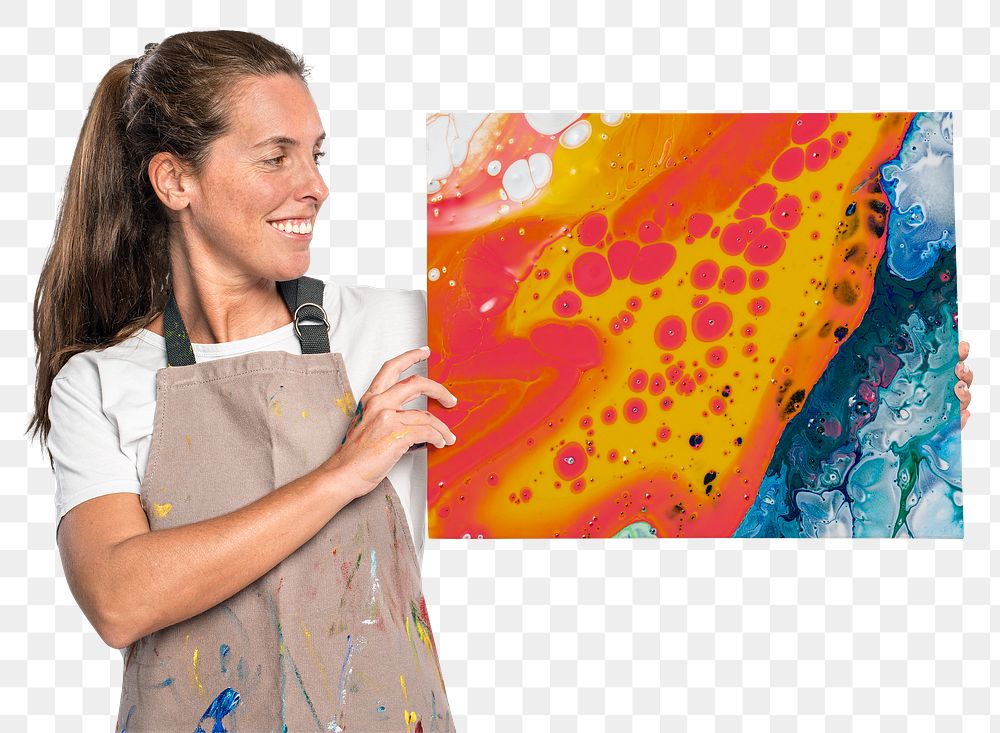 Female artist png mockup showing a fluid artwork canvas