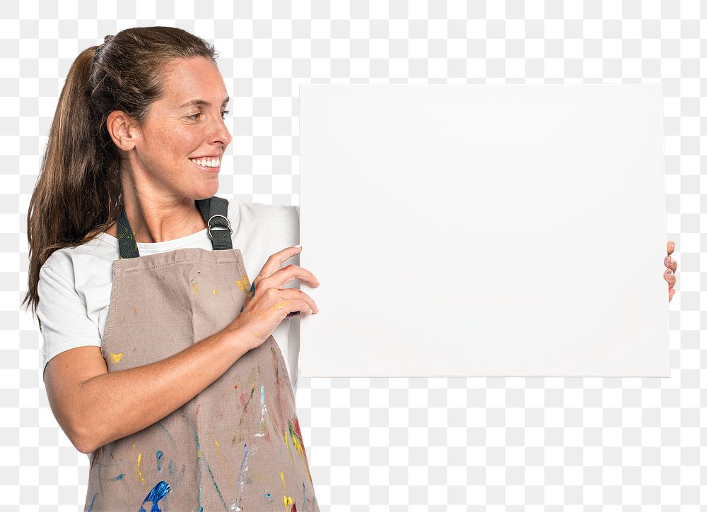 Female artist png mockup showing a canvas