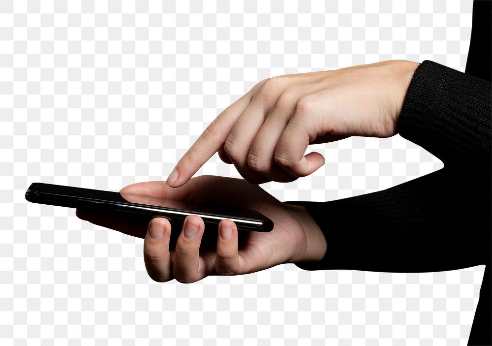 Finger pressing png mockup on a smartphone screen