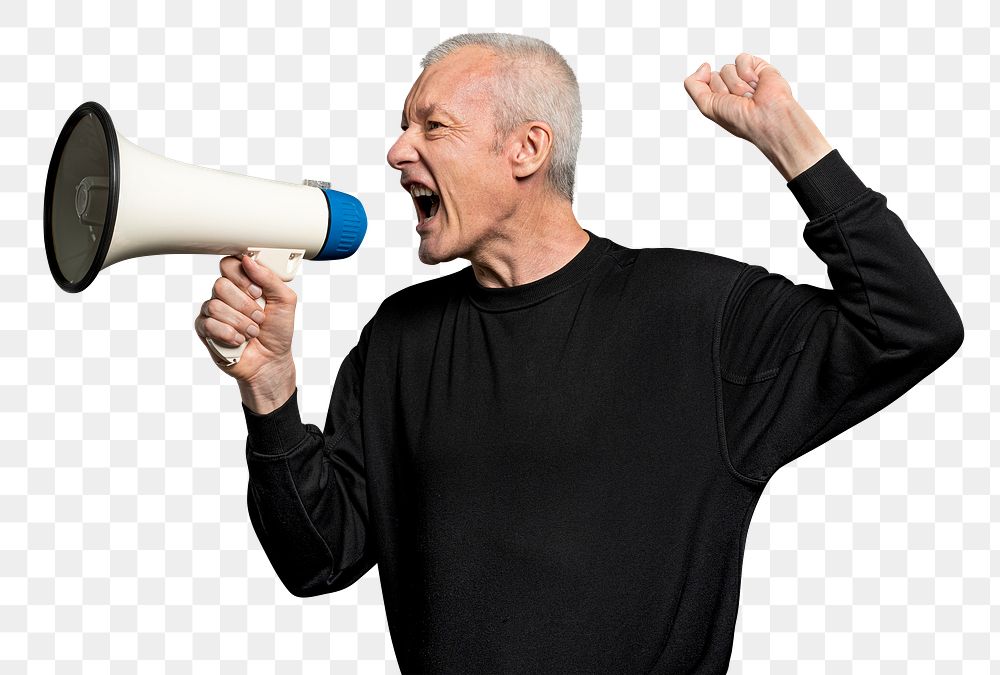 Male activist png mockup with a megaphone