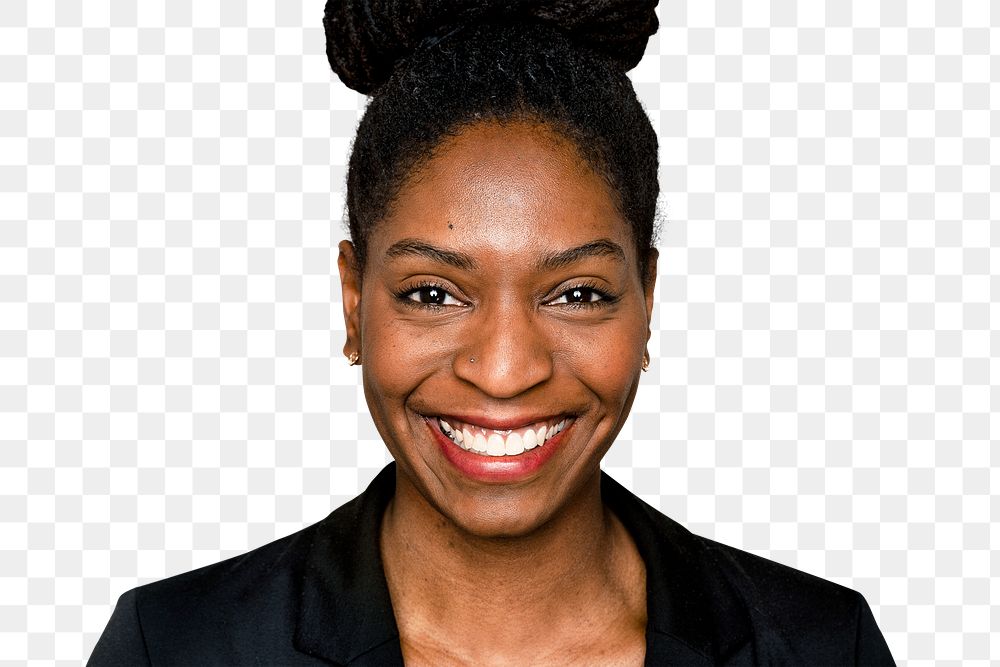 African-American woman smiling mockup png on transparent background