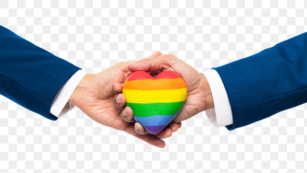 Png LGBTQ+ community heart mockup with hands united