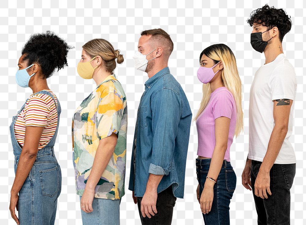 Png people mockups wearing masks in the new normal side view