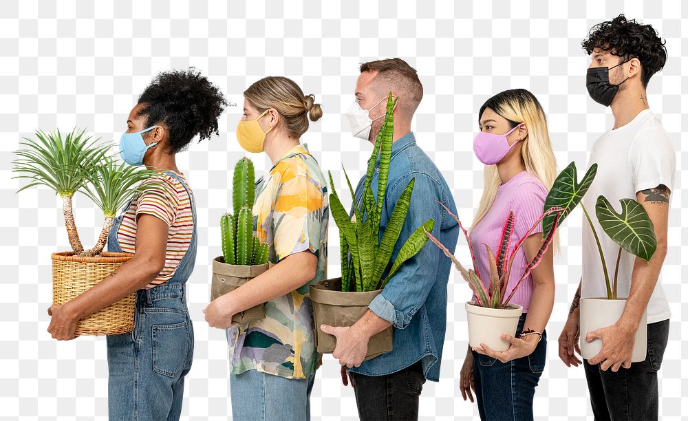 Png plant parent mockup wearing masks the new normal hobby side view