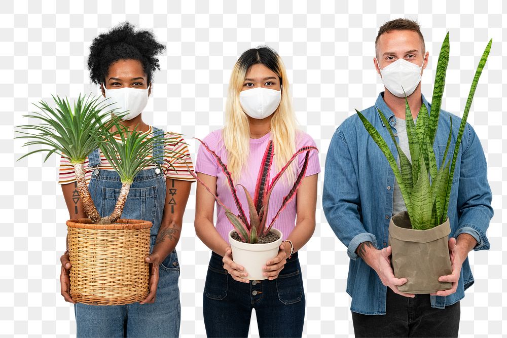 Png plant parent mockup wearing masks the new normal hobby