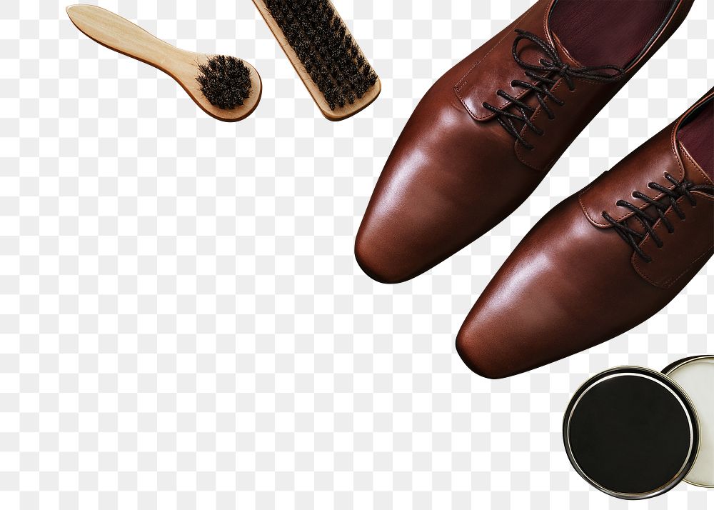 PNG men&rsquo;s shoes border flat lay with polishing tools