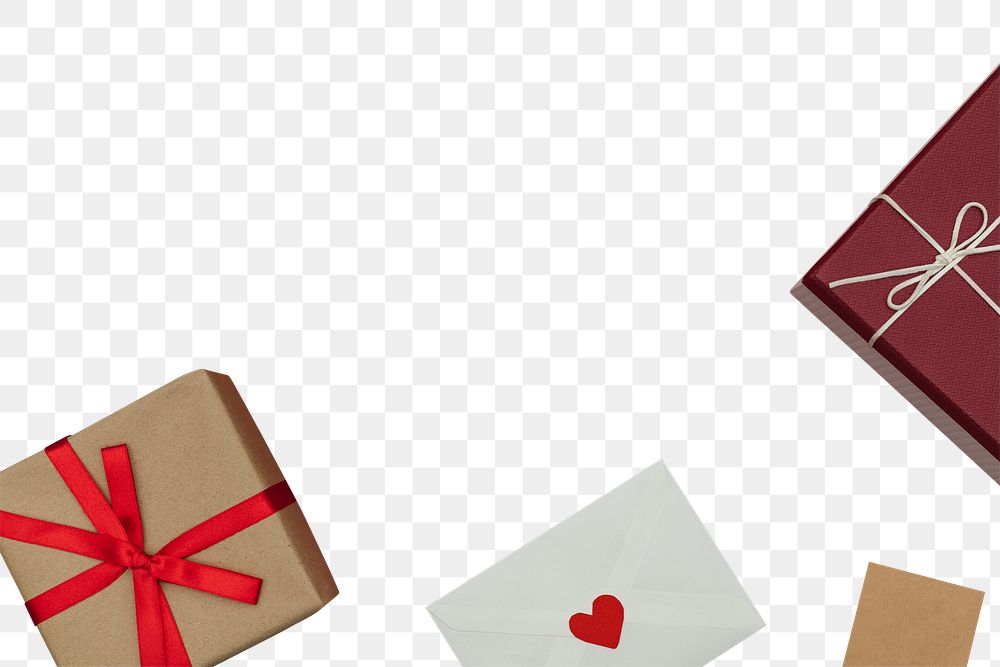 Png Valentines&rsquo; gifts border mockup with boxes and love letter