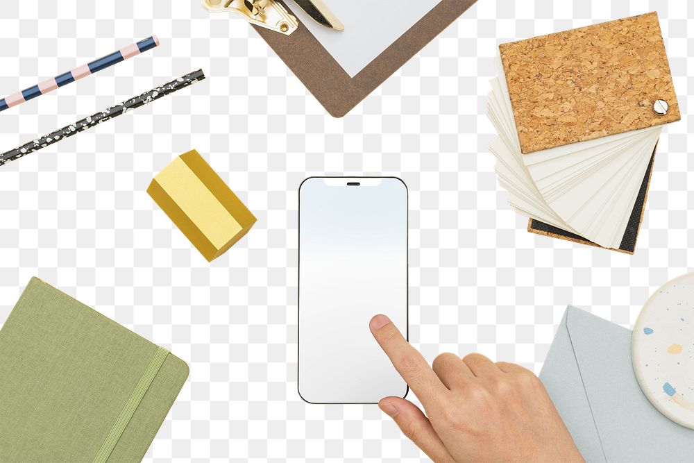 Png Smartphone screen mockup with stationery tools student lifestyle