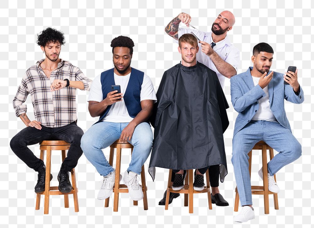 Png Men&rsquo;s barber shop mockup  with hairstylist jobs and career campaign