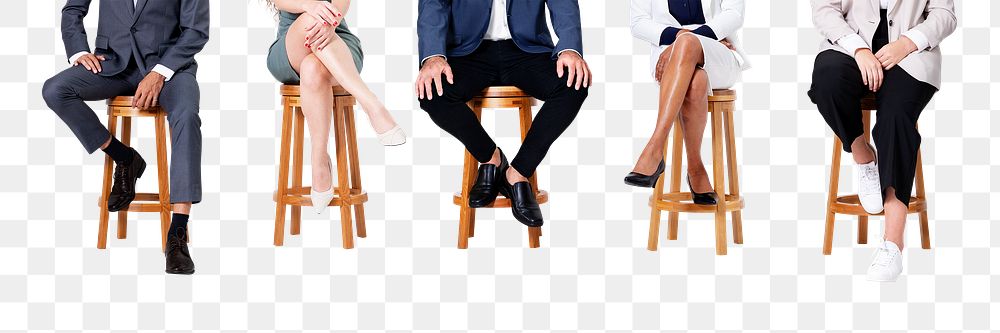 Png Diverse business people mockup smiling while sitting jobs and career campaign