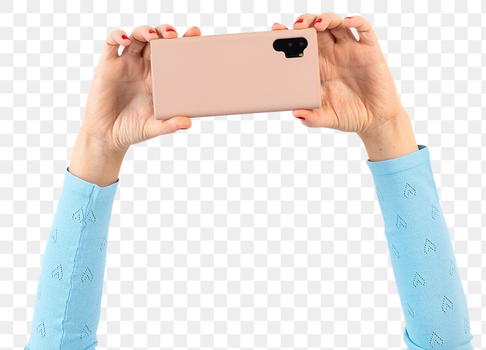 Png social media audience mockup person filming through smartphone