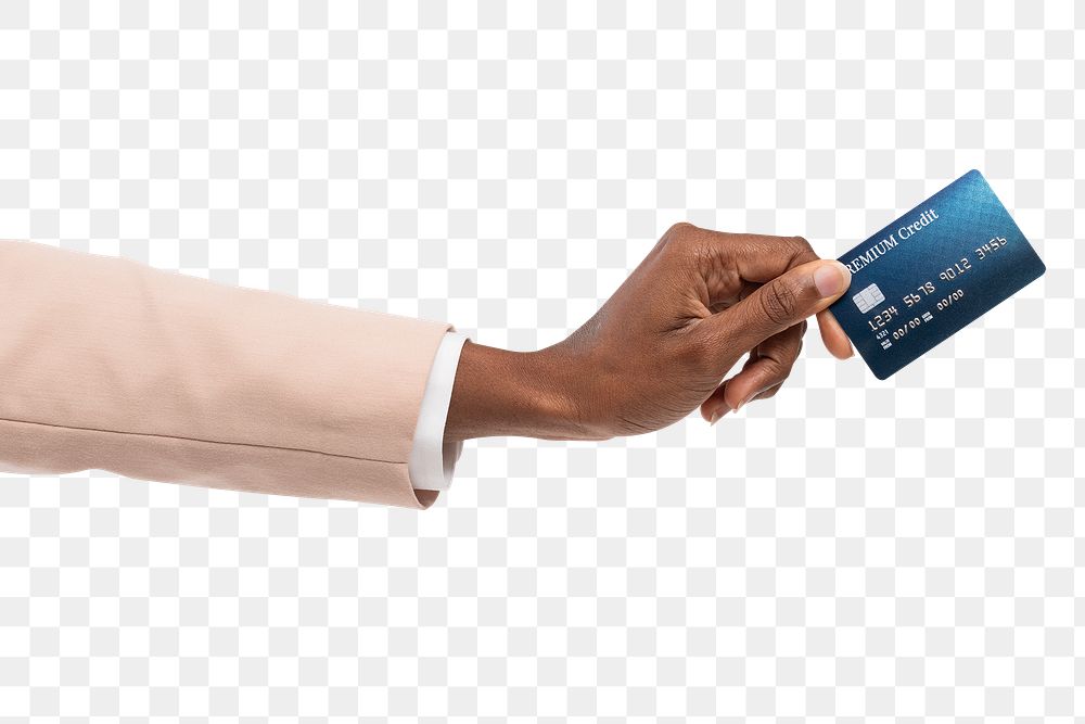 Png Credit card finance mockup held by a hand for banking campaign