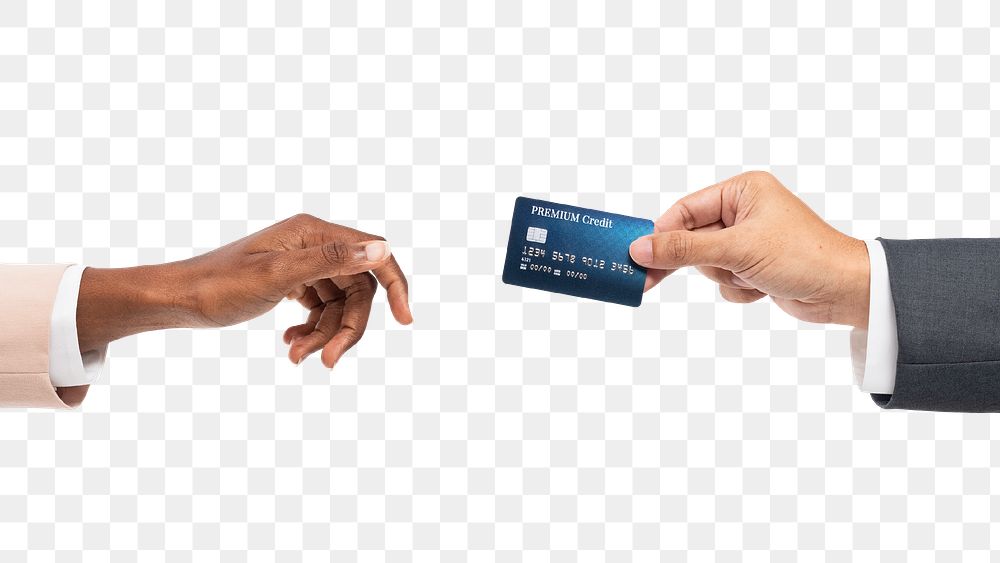 Png Credit card finance mockup held by a hand for banking campaign
