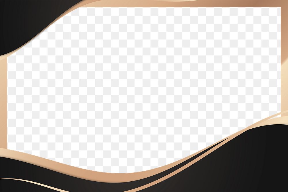 Wave frame png background, gold and black design 