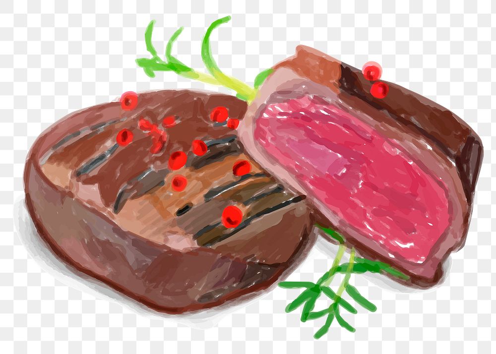 Cooked steak png sticker watercolor drawing