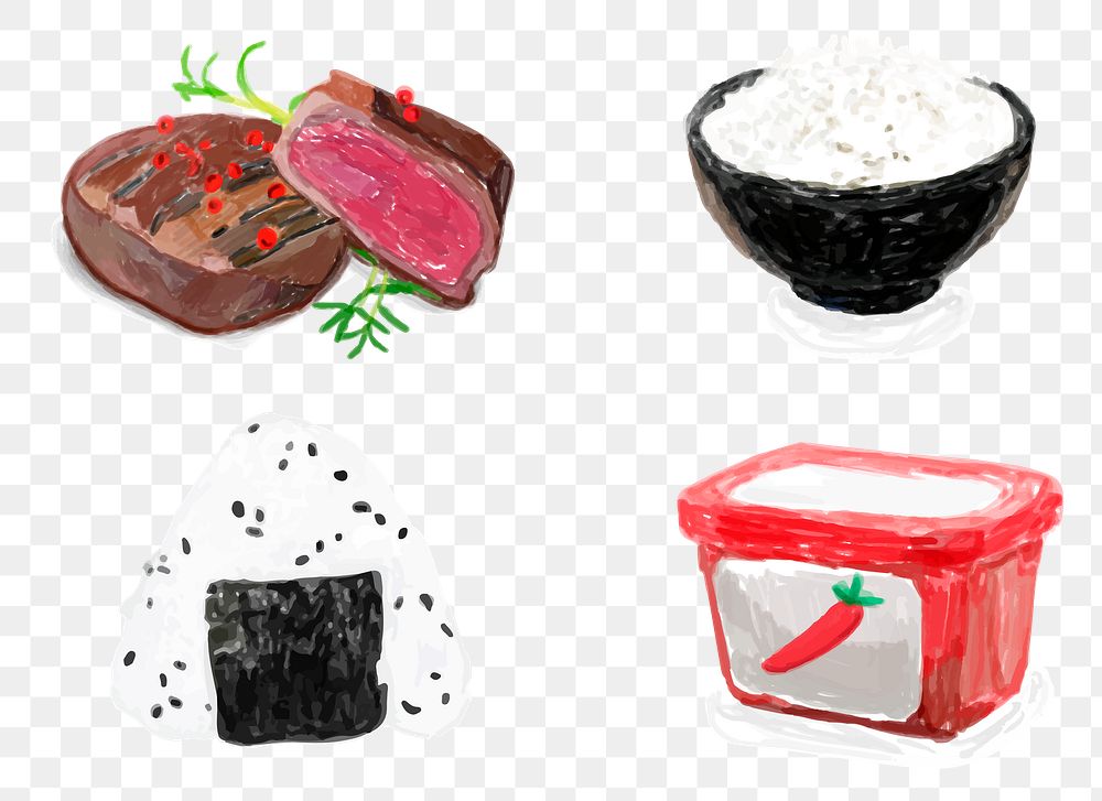 Asian cuisine food png sticker watercolor collection