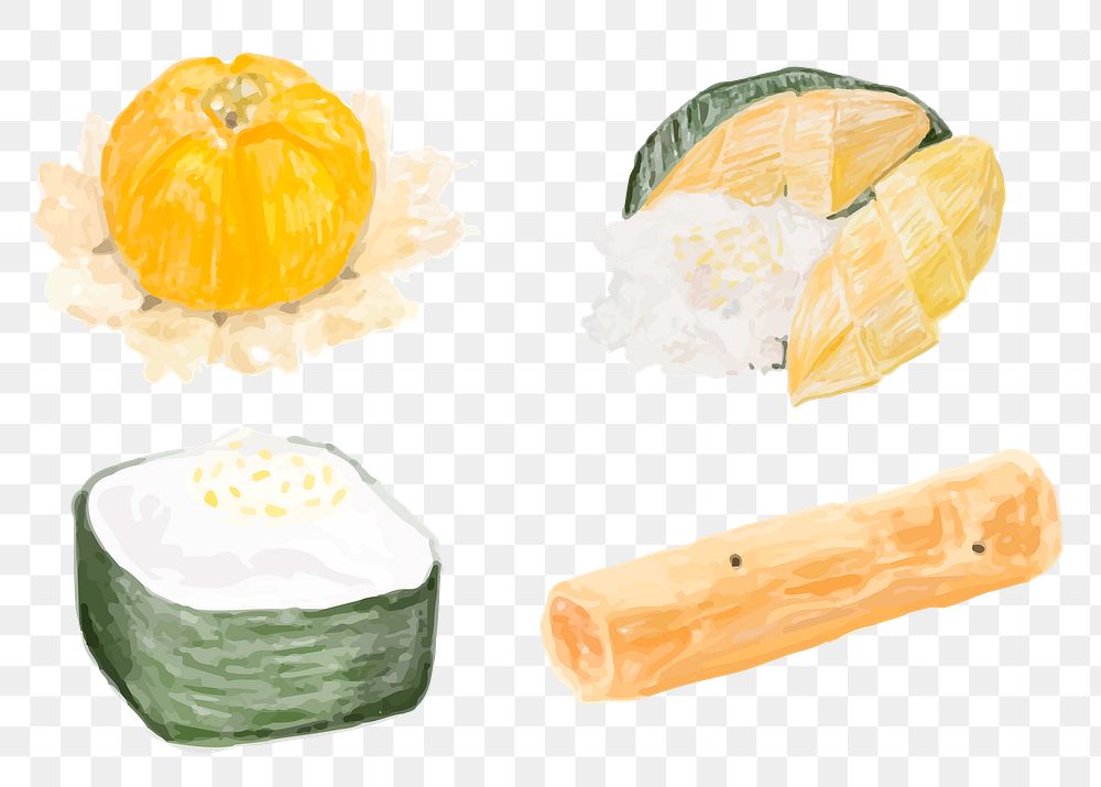 Thai traditional desserts png sticker watercolor collection