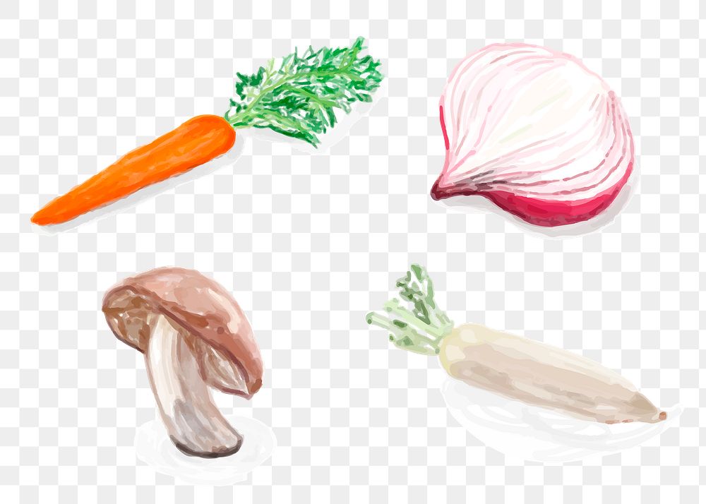 Watercolor colorful vegetables png sticker set
