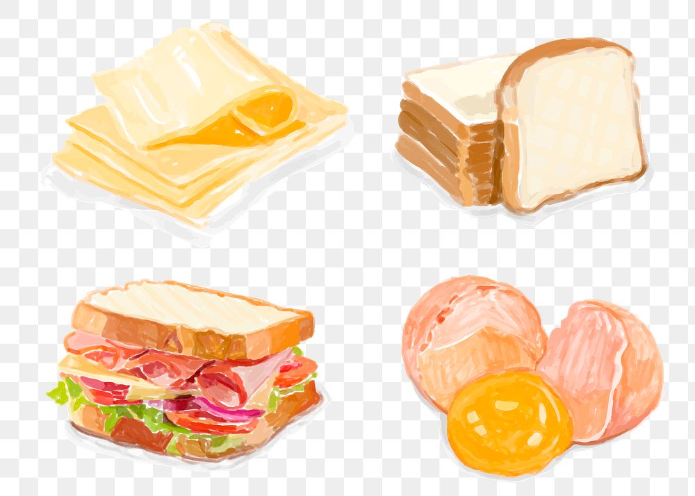 Sandwich ingredients png sticker watercolor drawing set