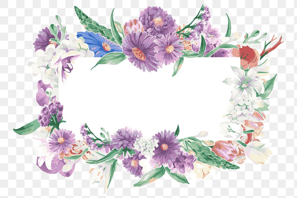 Flower frame png sticker, transparent floral watercolor illustration