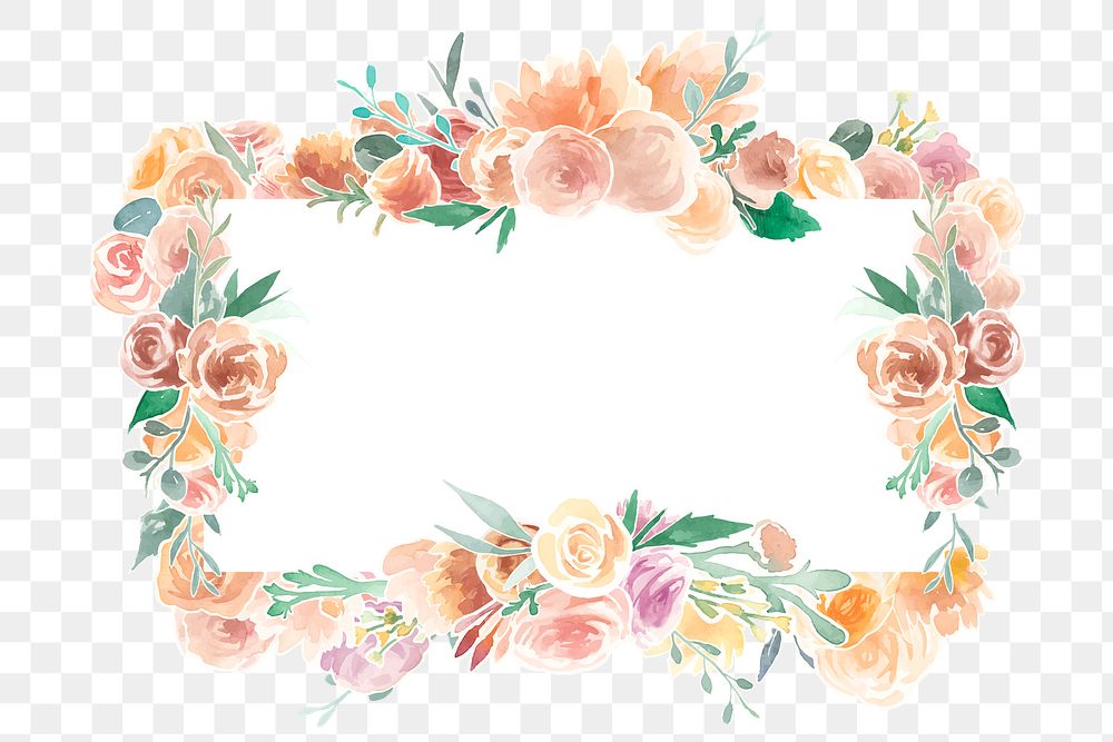 Flower frame png sticker, transparent floral watercolor illustration