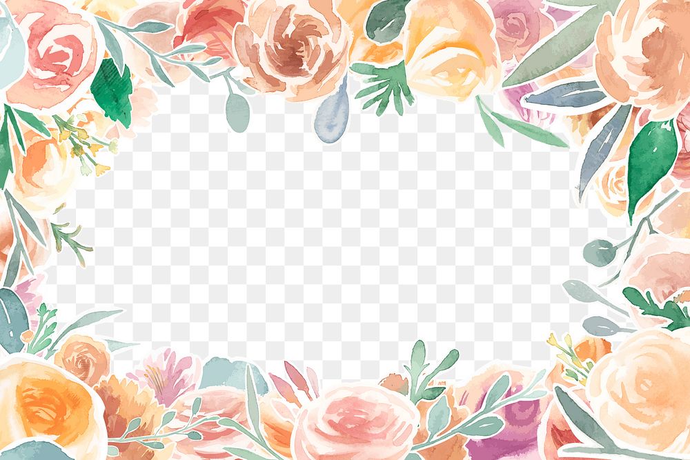 Orange flower png frame sticker, transparent floral watercolor illustration
