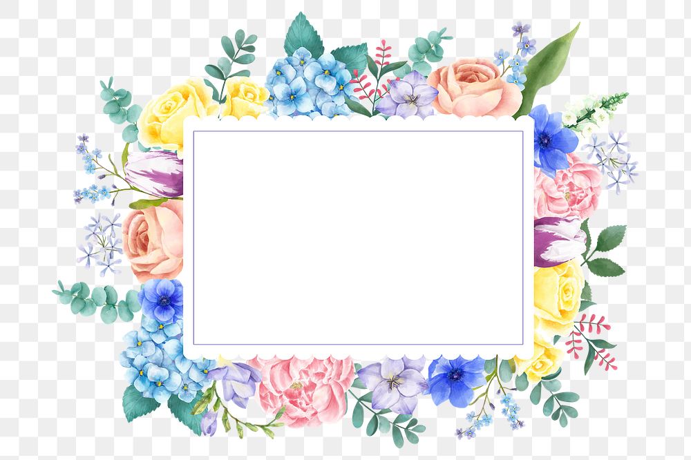 Png colorful floral frame watercolor illustration