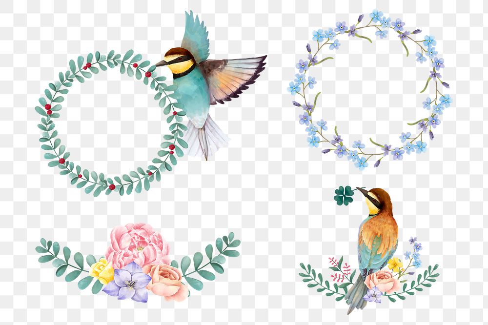 Watercolor painting botanical wreath png sticker collection