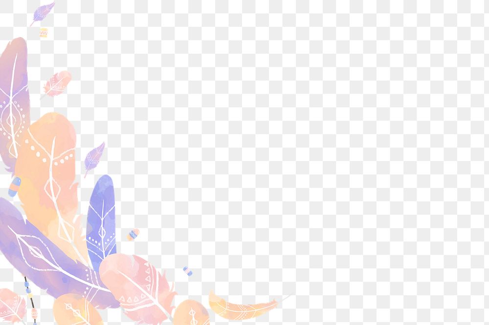 Watercolor feather side border png Boho style