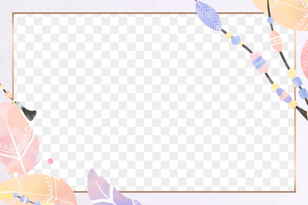 Pastel Bohemian feather frame png