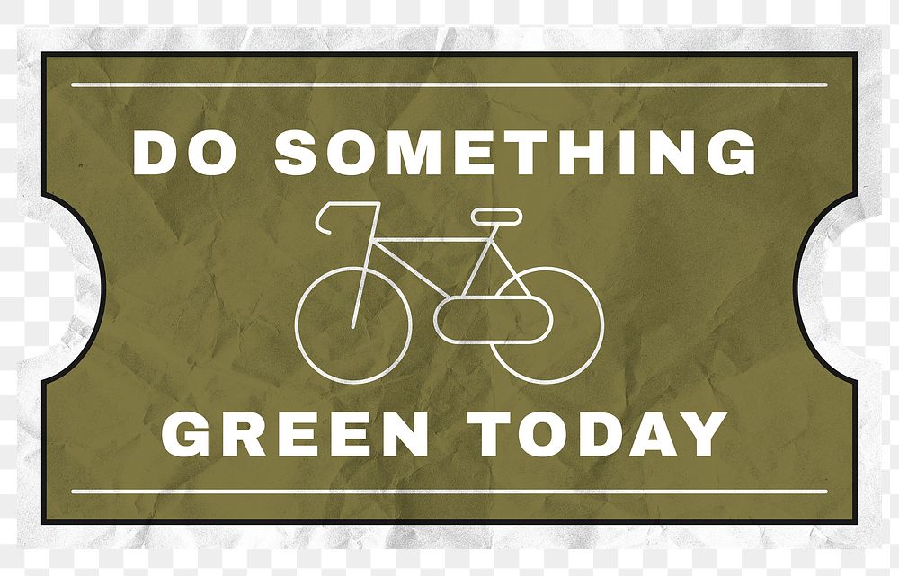 Png eco-friendly sticker clipart with bicycle illustration in crumpled paper texture, do something green today text