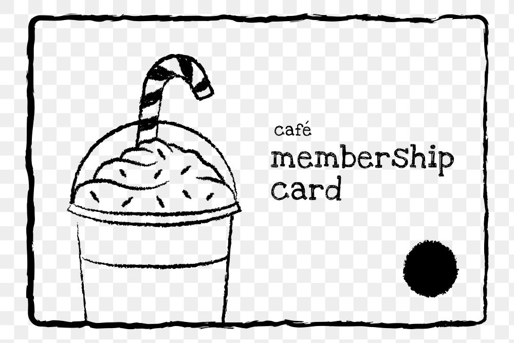 Cafe png sticker, membership card doodle