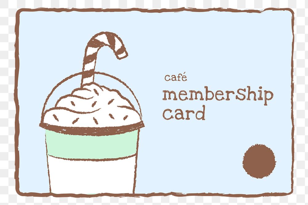 Cafe sticker png, membership card doodle