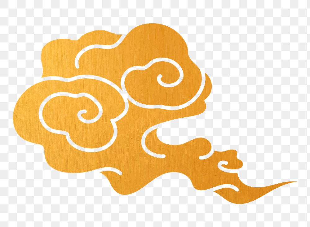 Gold cloud png sticker, Japanese oriental clipart