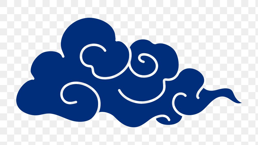Cloud png sticker, Chinese oriental blue clipart