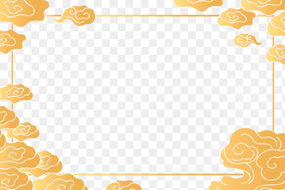 Gold frame png, Japanese cloud oriental illustration sticker