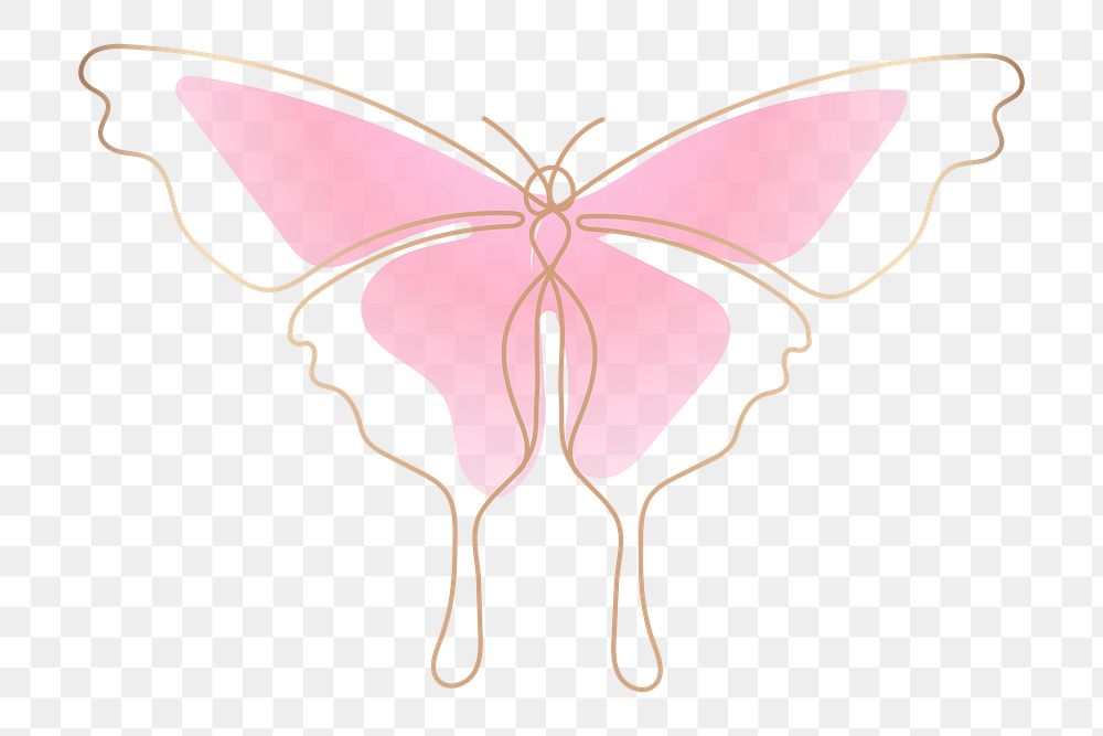 Butterfly png sticker, pink beautiful gradient line art clipart