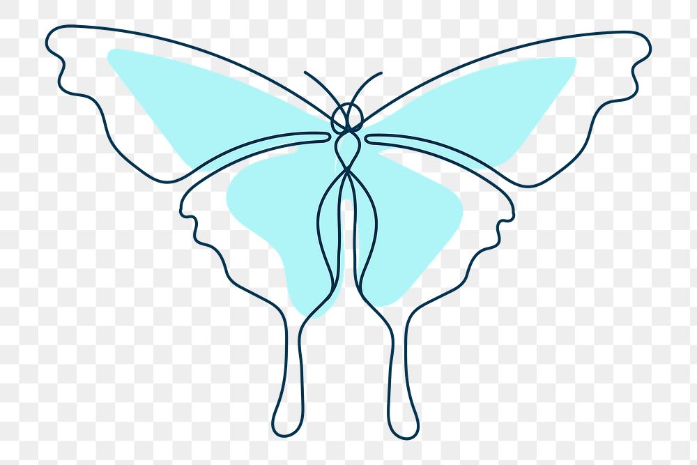 Butterfly png sticker, blue aesthetic line art clipart